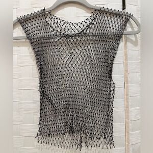 Rhinestone Black Fishnet Sleeveless Top